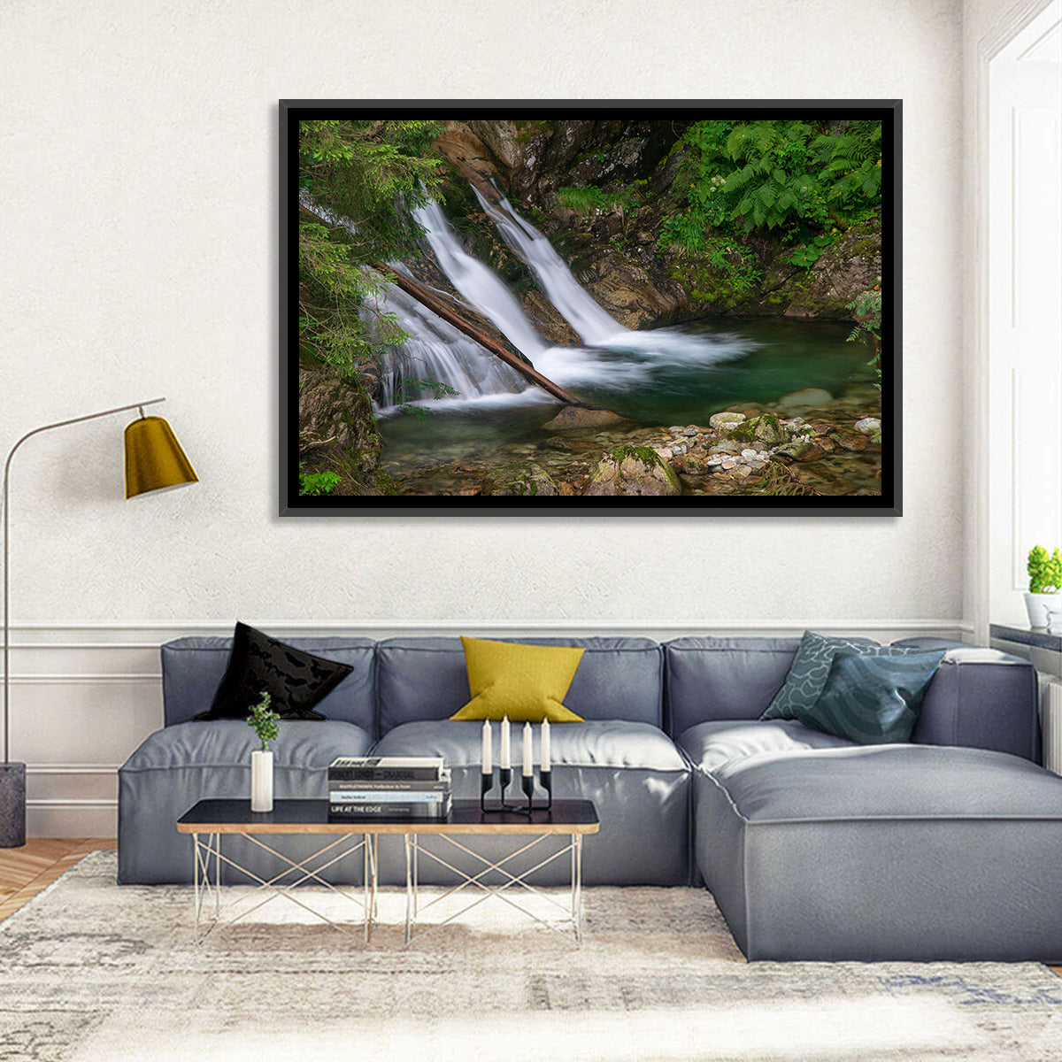 Mount Mickiewicz Waterfall Wall Art in a room, landscape