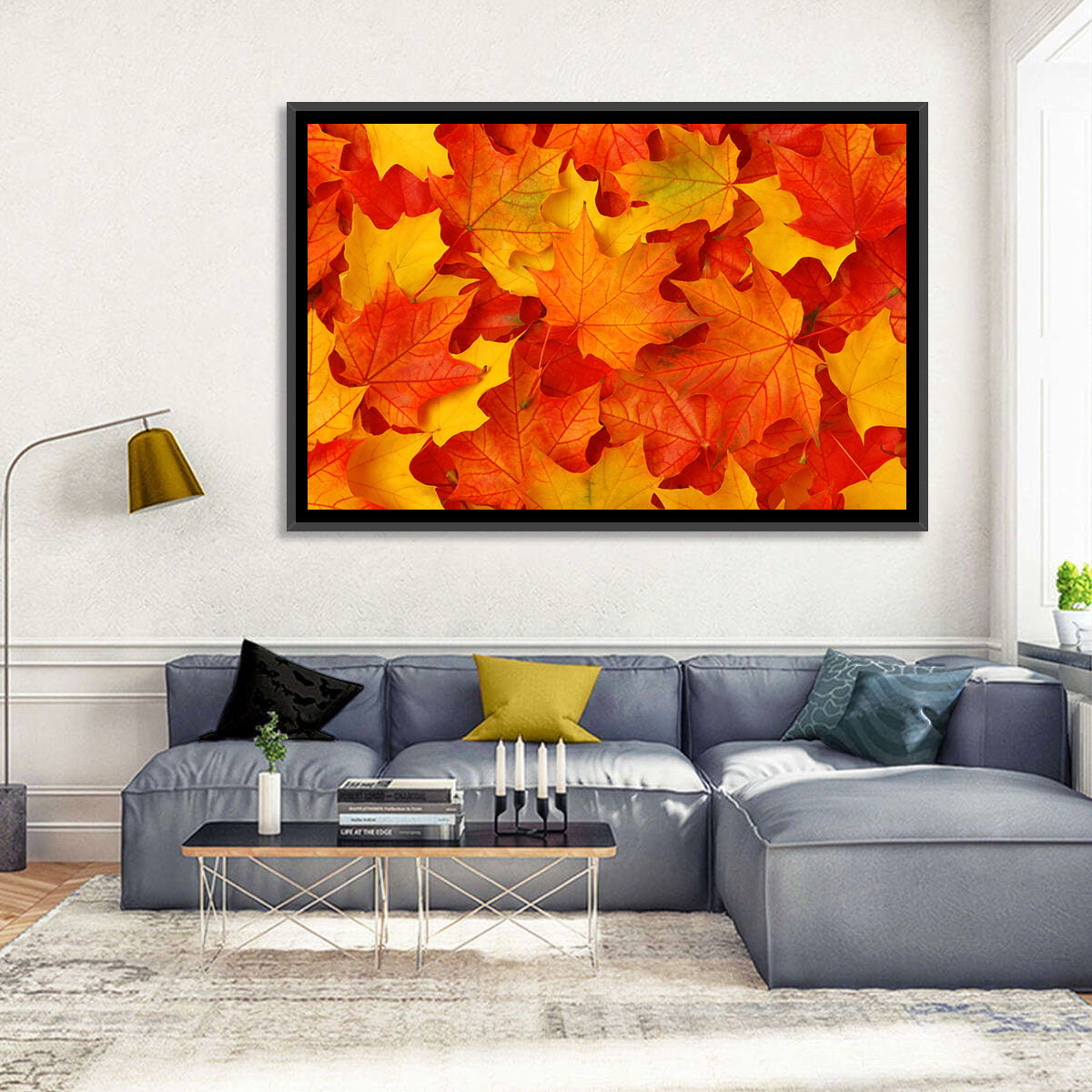 Autumn Maple Leaves Wall Art in a room, landscape