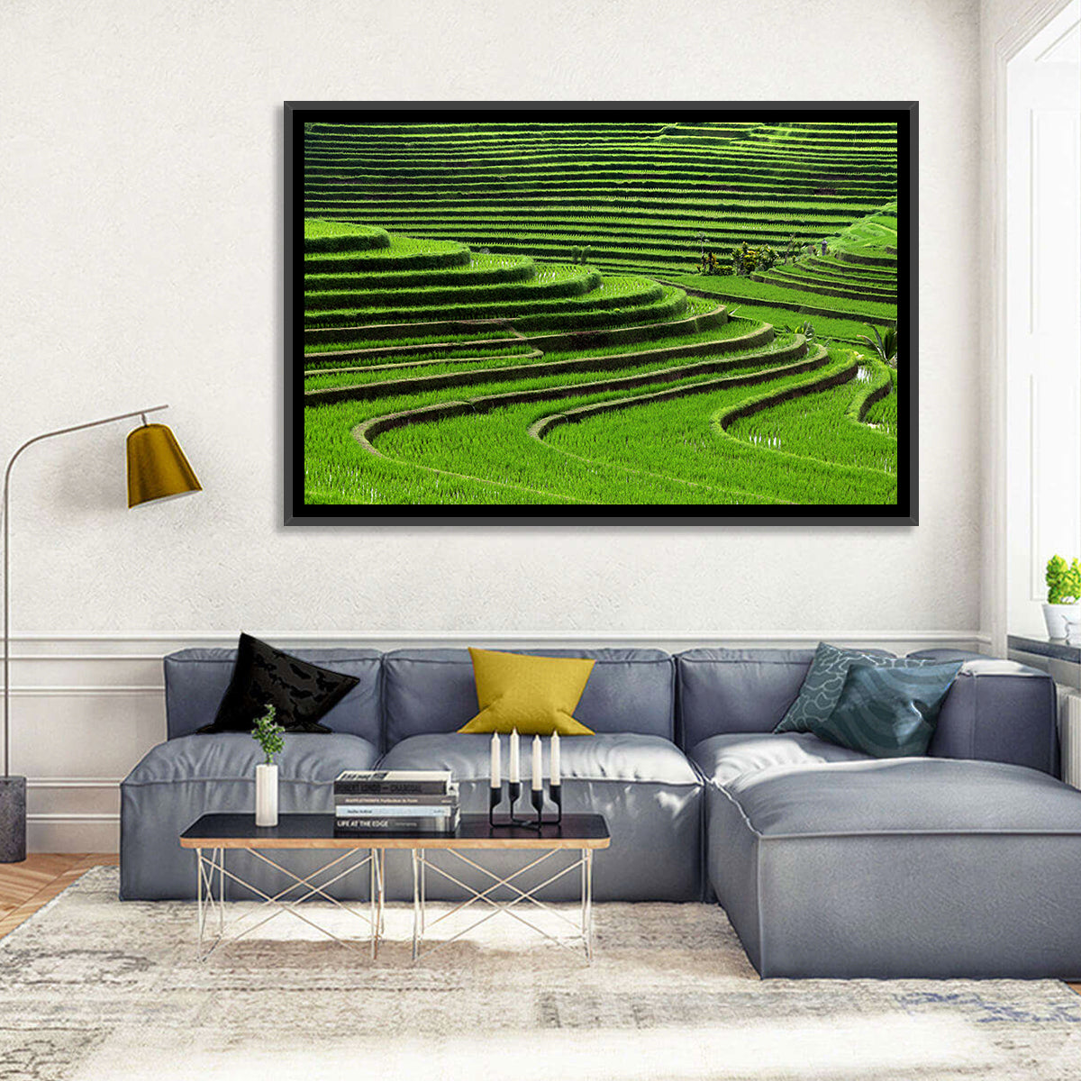 Lush Rice Terraces Wall Art in a room, landscape