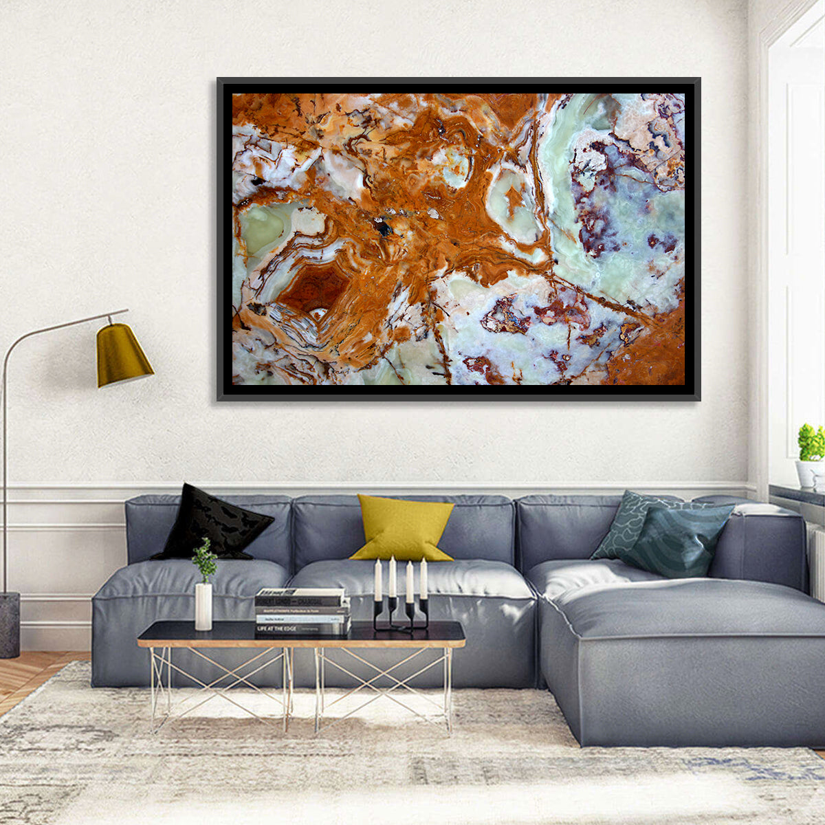 Onyx Texture Abstract Wall Art in a room, landscape