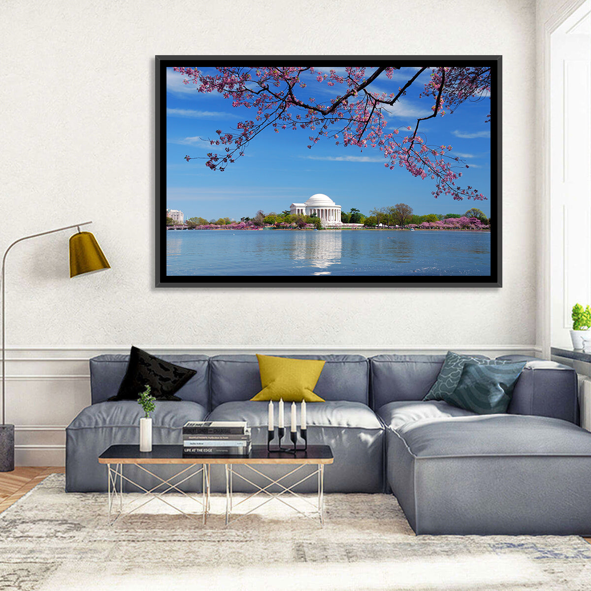 Thomas Jefferson Memorial with Cherry Blossoms Wall Art in a room, landscape