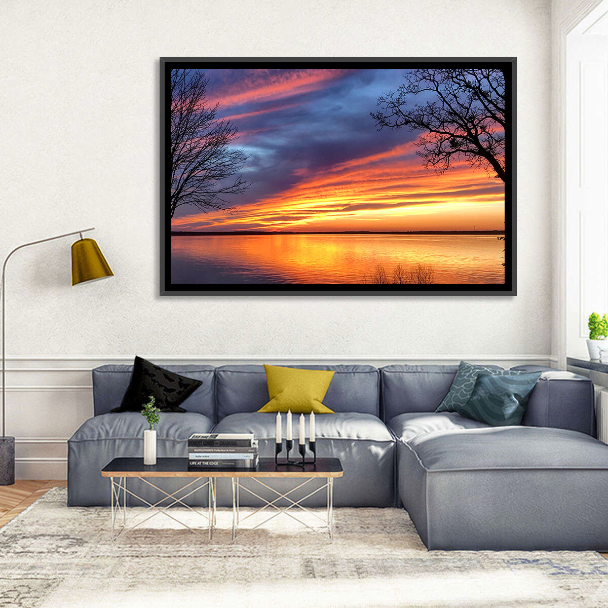 Lake Texoma Sunset Wall Art in a room, landscape