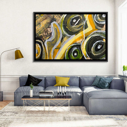 Impasto Swirl Circles in Yellow and Black Wall Art
