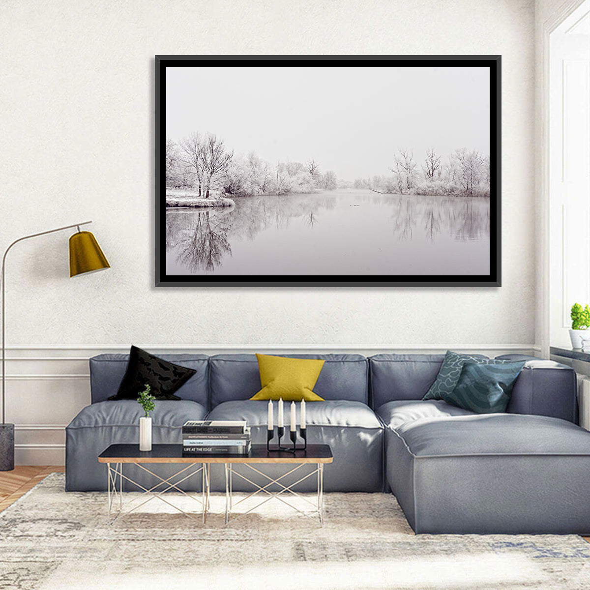Frozen River Reflection in Winter Fog Wall Art