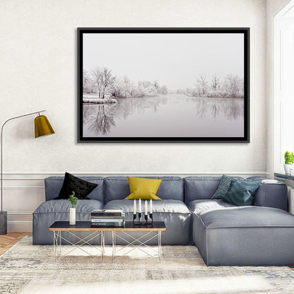 Frozen River Reflection in Winter Fog Wall Art