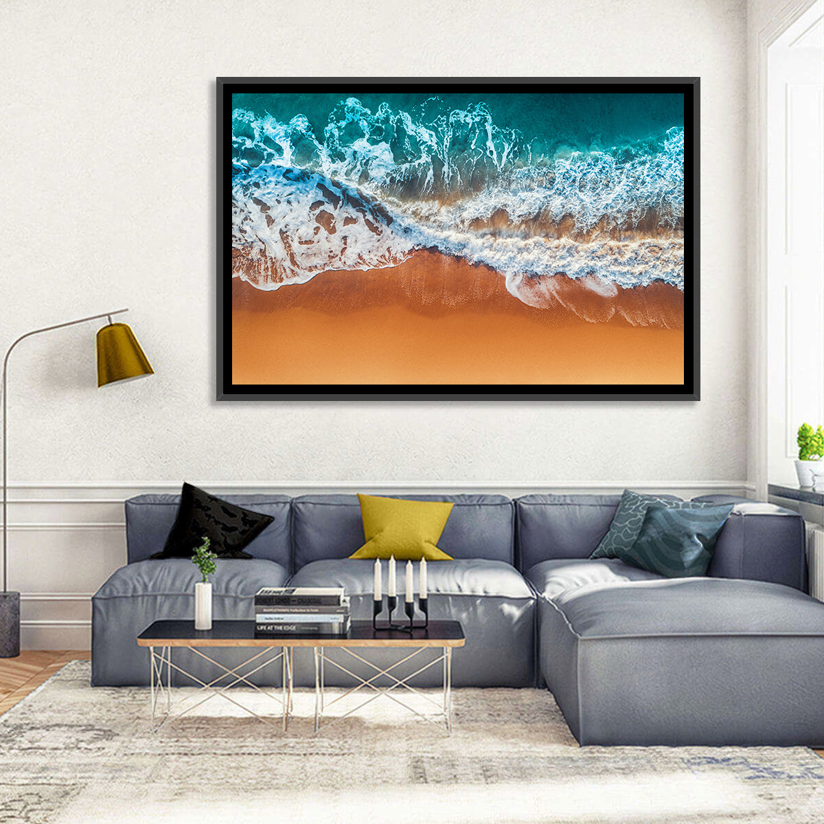 Sandy Beach Sea Waves Wall Art