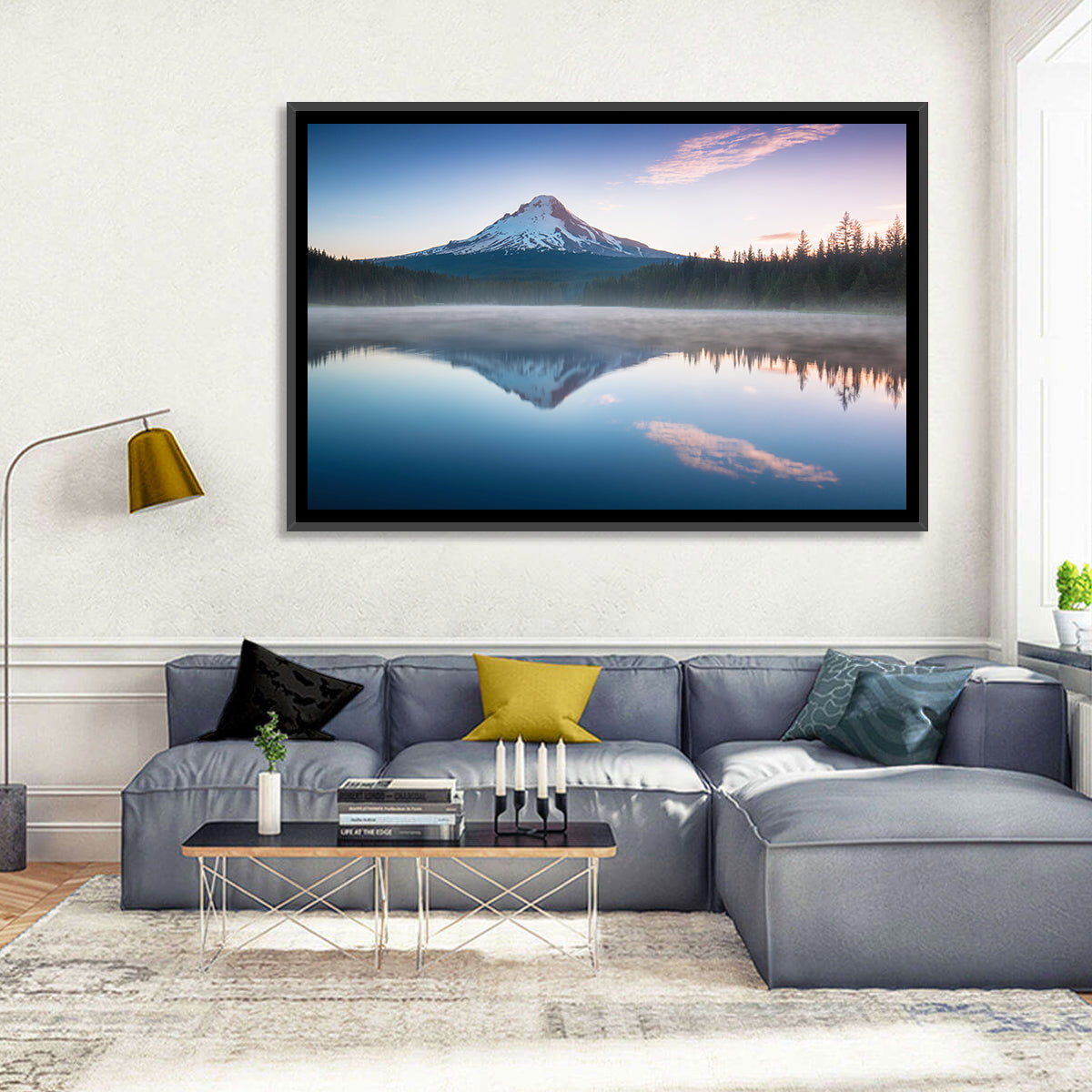 Mount Hood Reflection at Trillium Lake Wall Art in a room, landscape