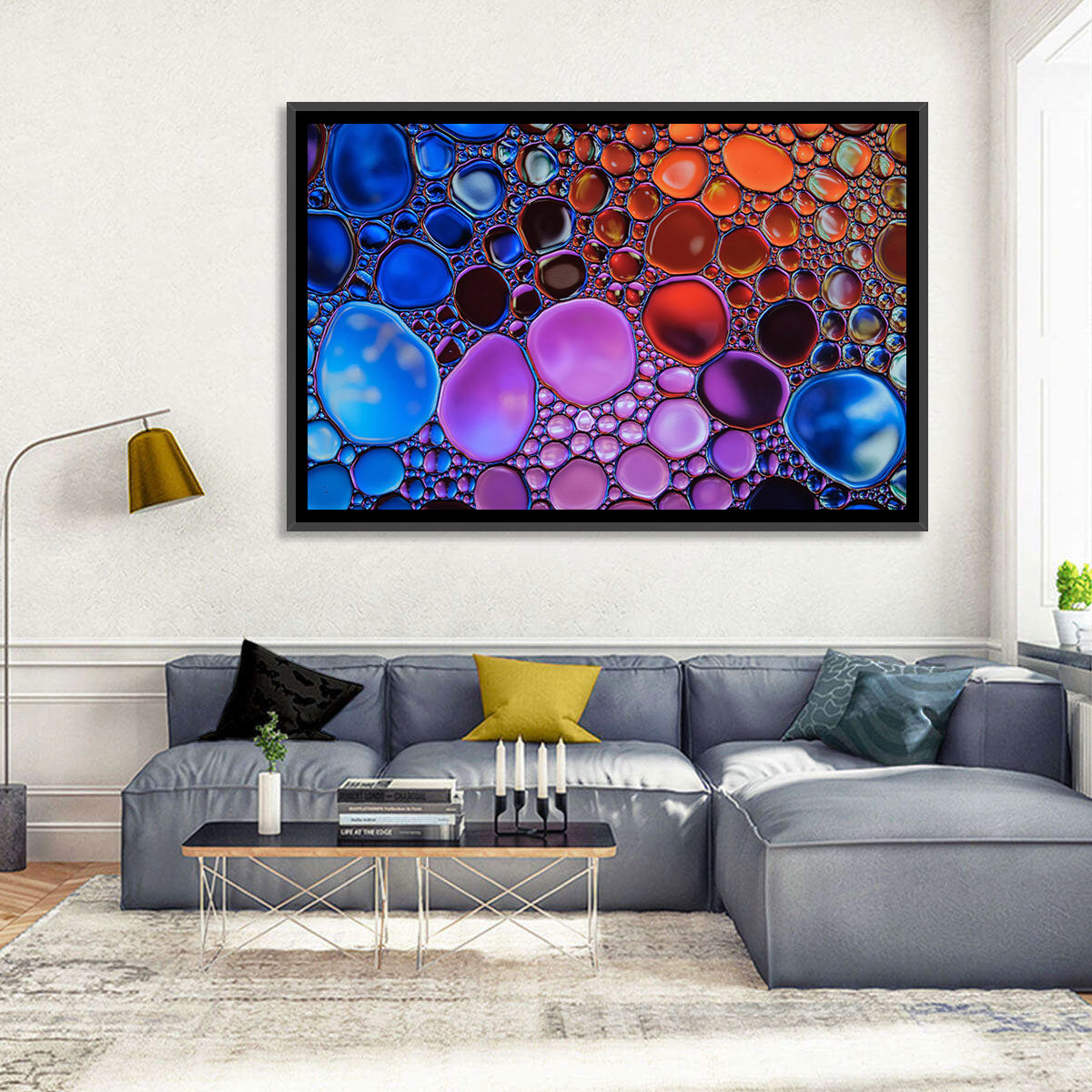 Flowing Bubbles Abstract Wall Art in a room, landscape