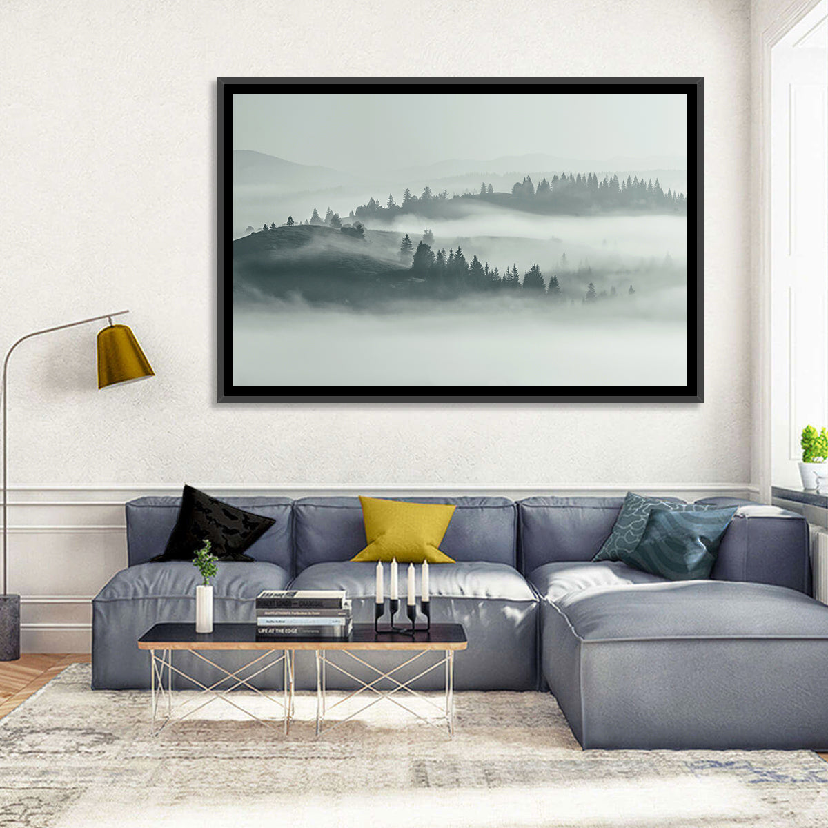 Carpathian Morning Mist Wall Art in a room, landscape