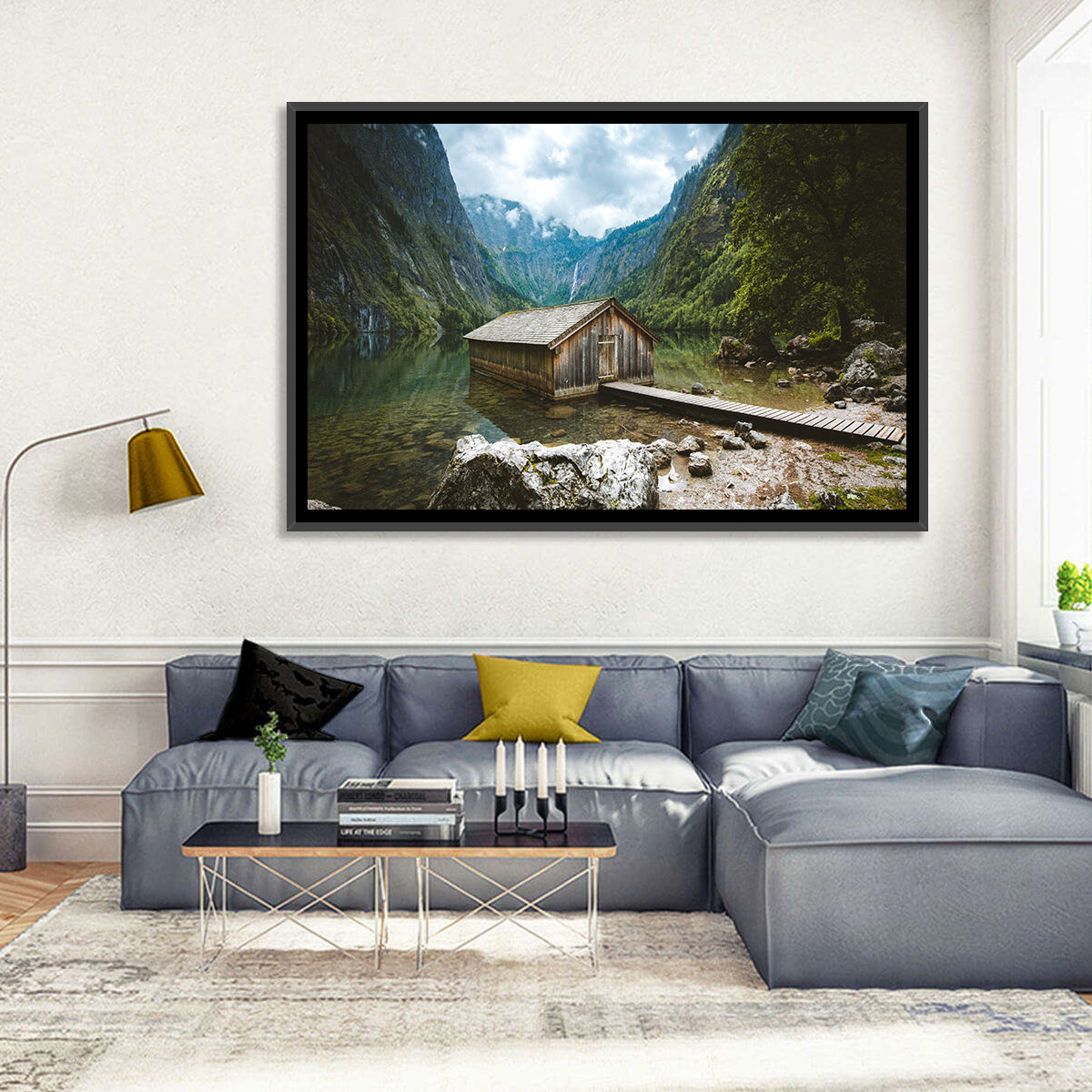 Cabin on Lake Obersee Wall Art in a room, landscape