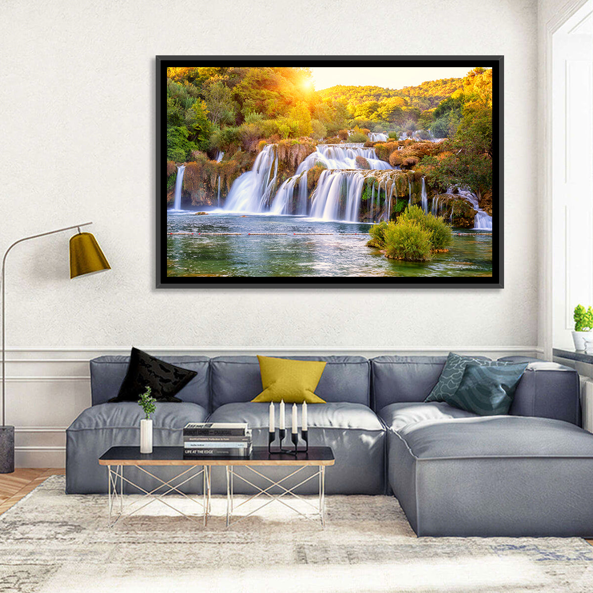 Skradinski Buk Waterfall at Golden Hour Wall Art in a room, landscape