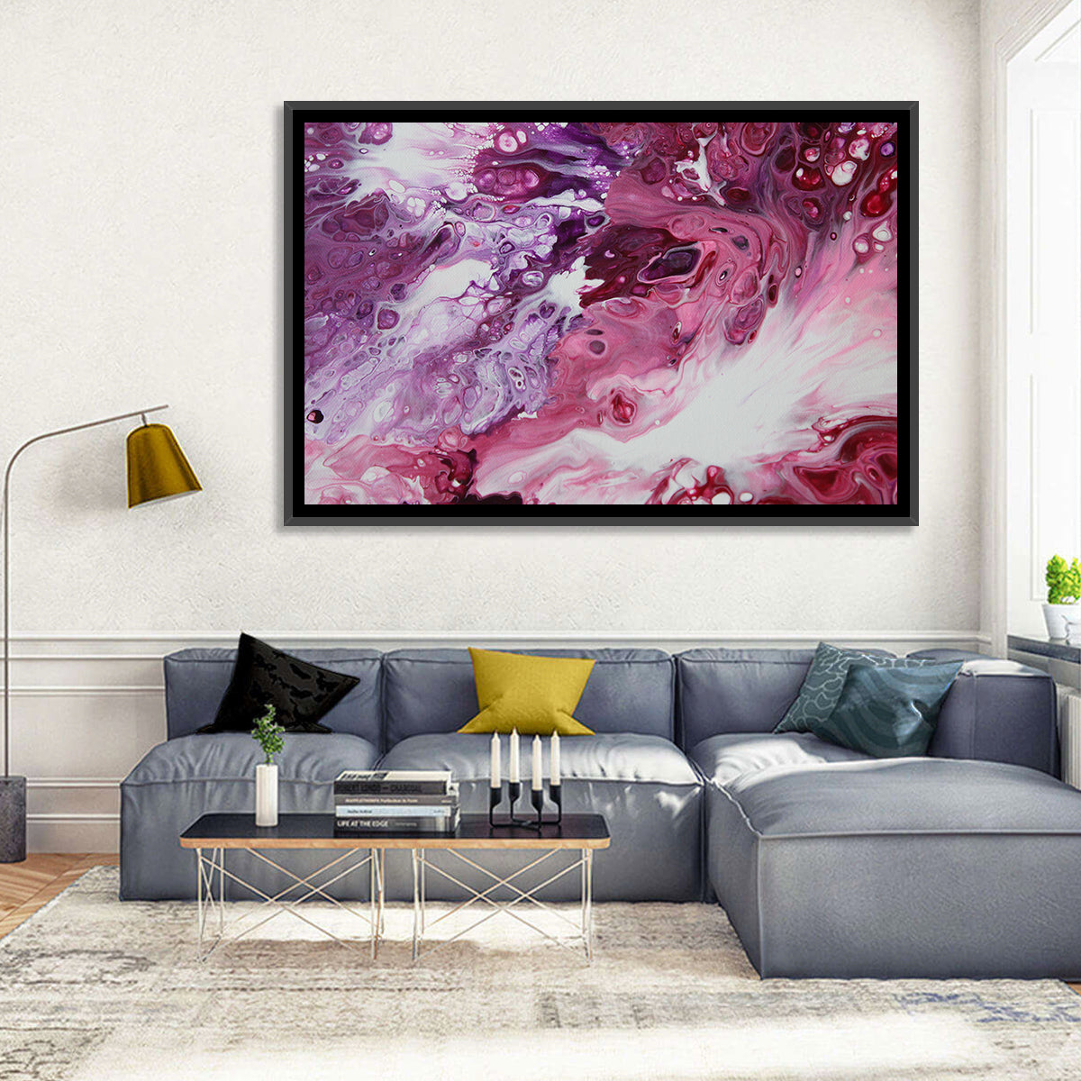Flowing Bubbles Abstract Wall Art in a room, landscape