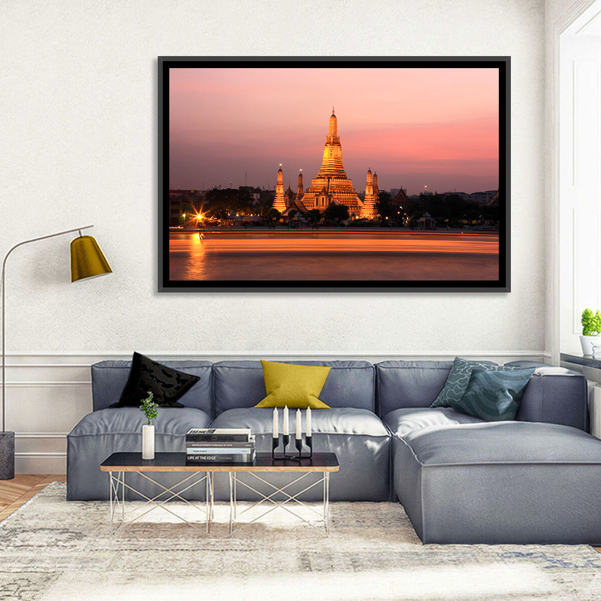 Wat Arun at Dusk Wall Art in a room, landscape