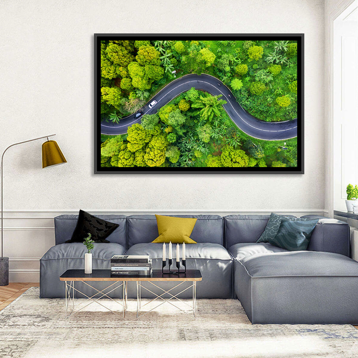 Winding Tropical Forest Road Wall Art in a room, landscape