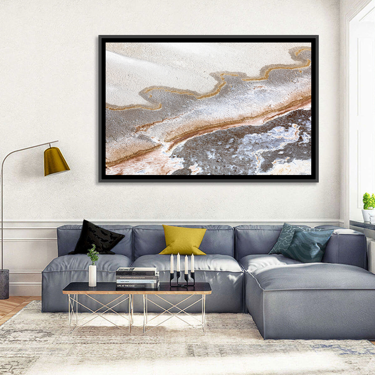 Lake Eyre Salt Flats Wall Art in a room, landscape