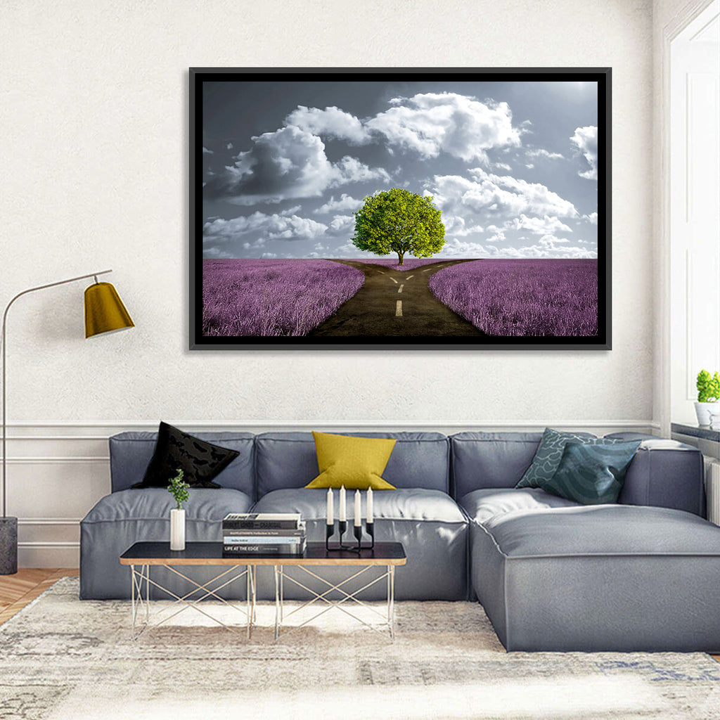 Lavender Field Crossroads with Lone Tree Wall Art
