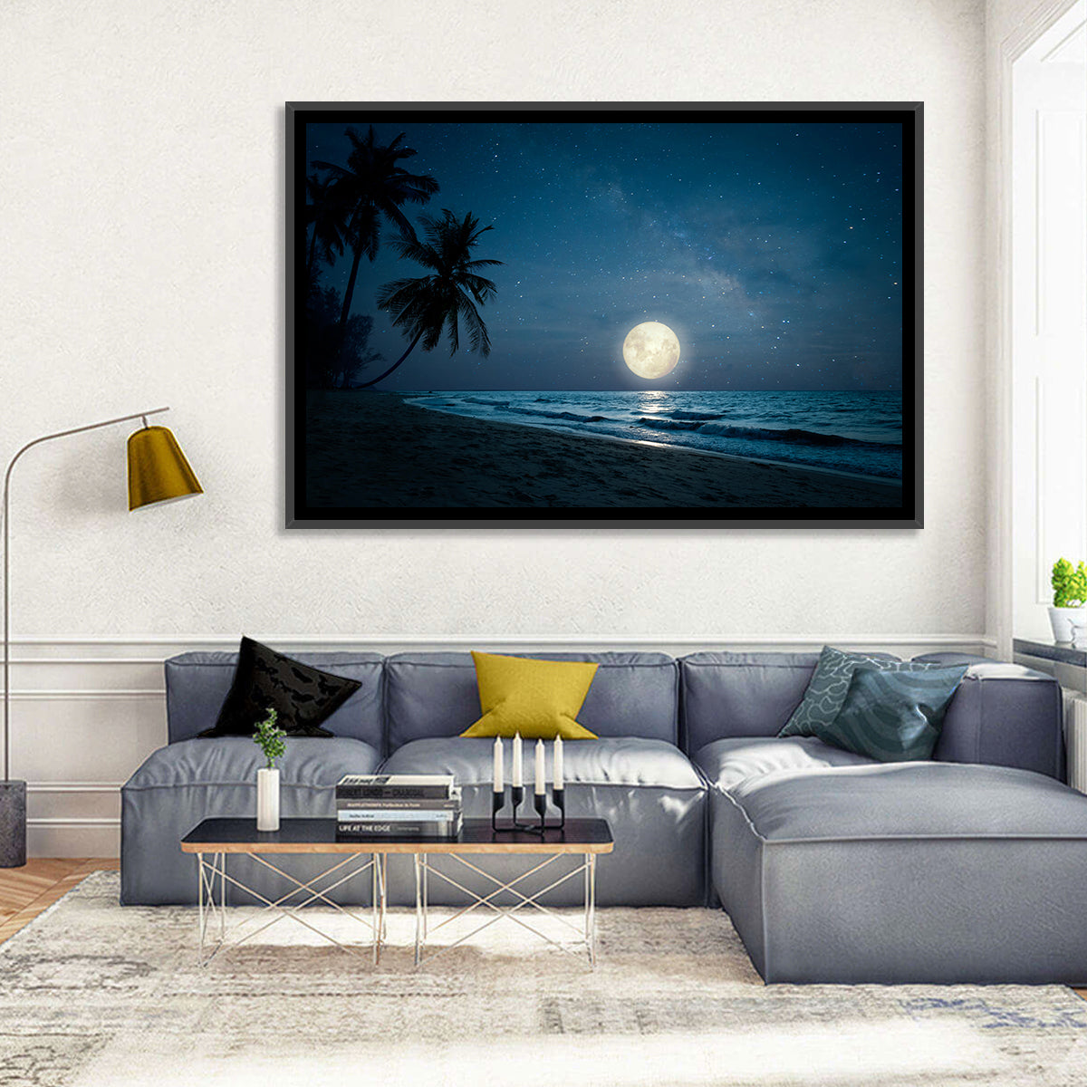 Palm Beach Moonset Wall Art in a room, landscape