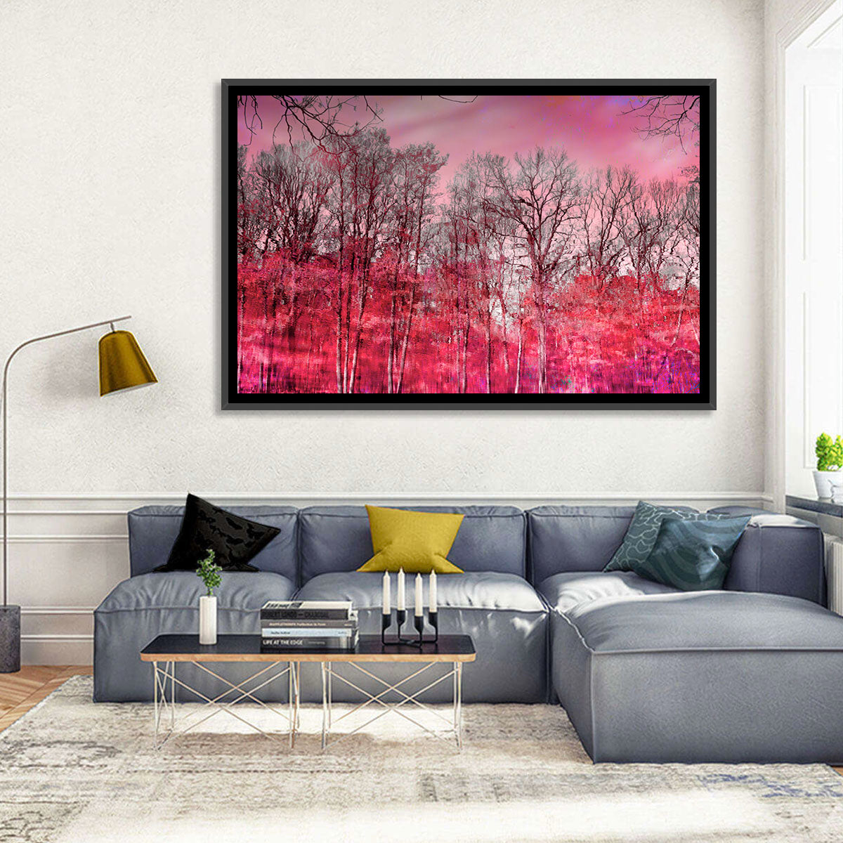 Autumn Trees Reflection Wall Art in a room, landscape