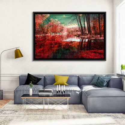 Red Forest Reflection Wall Art