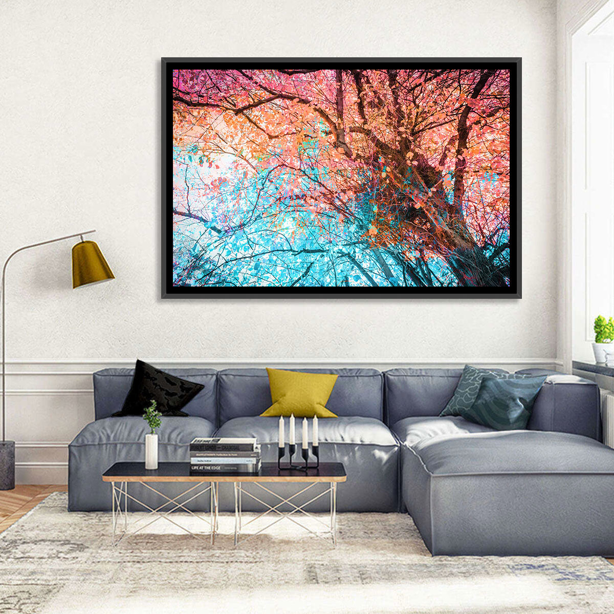 Autumn Canopy Abstract Wall Art in a room, landscape