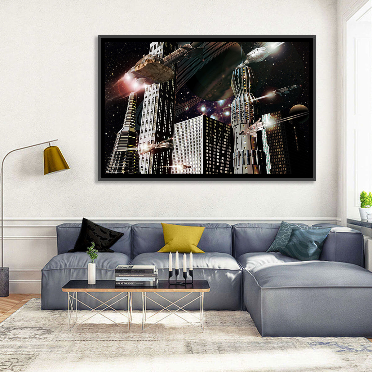 Ringed Planet Cityscape Wall Art