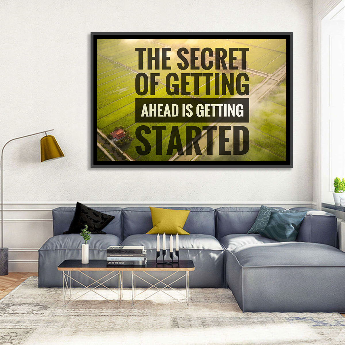 Getting Started Sunlit Farmland Wall Art in a room, landscape