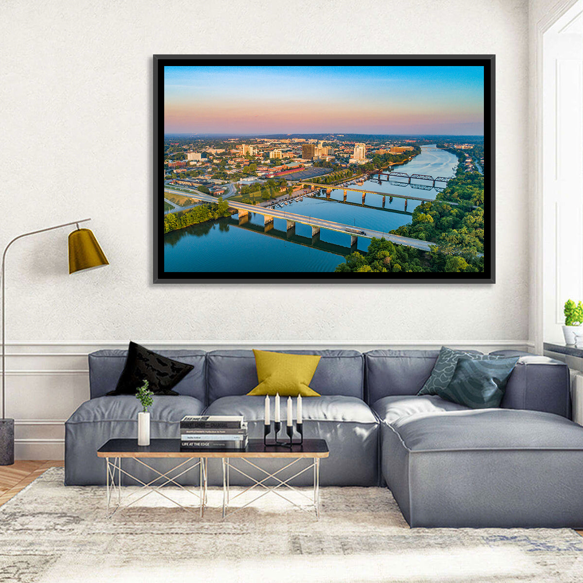 Augusta Savannah River Skyline Wall Art in a room, landscape