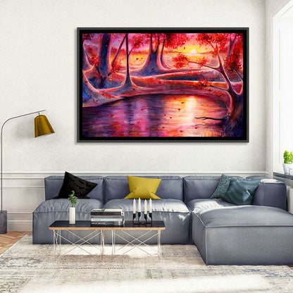 Autumn Forest Lake at Dusk Wall Art