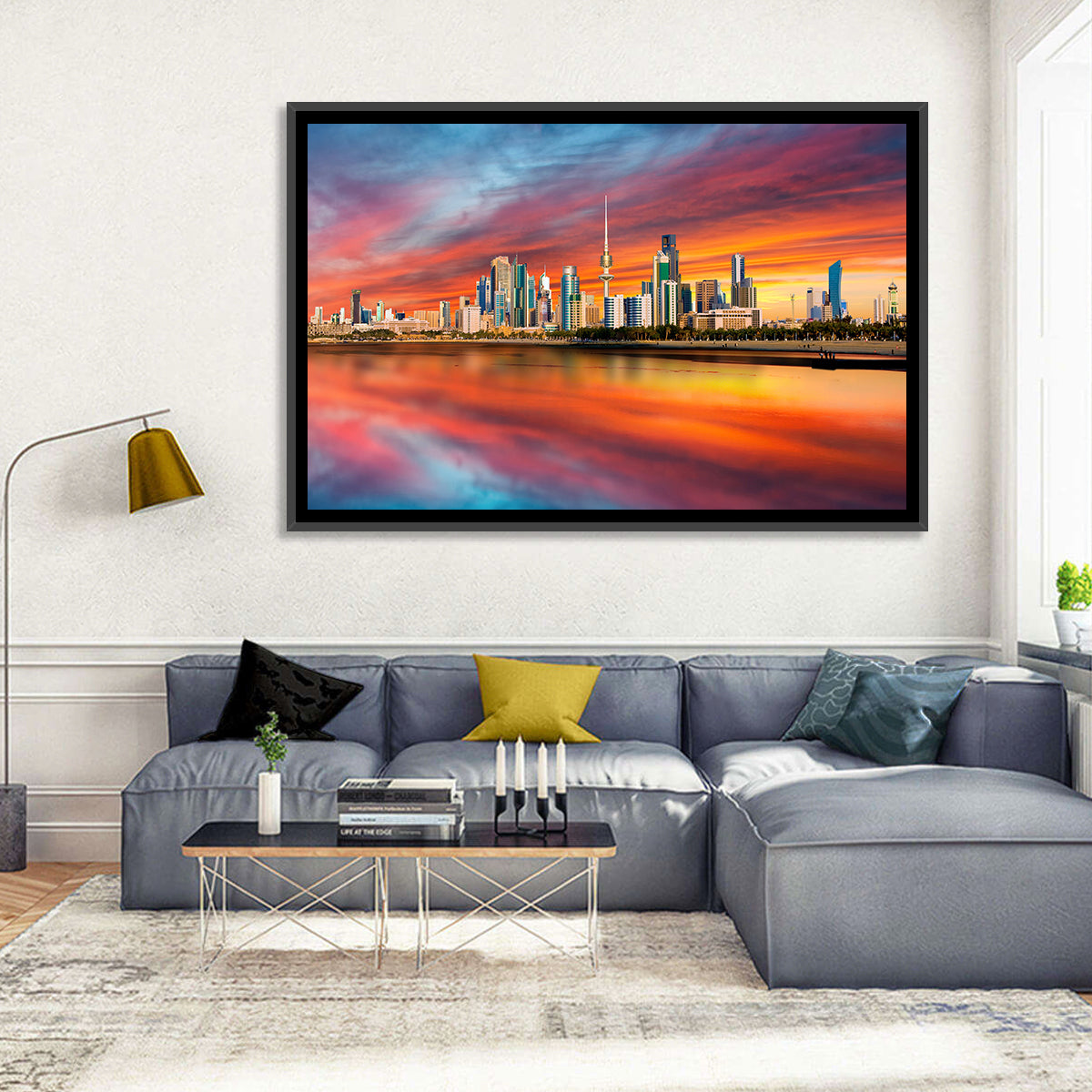 Shuwaikh Port at Dusk Wall Art in a room, landscape