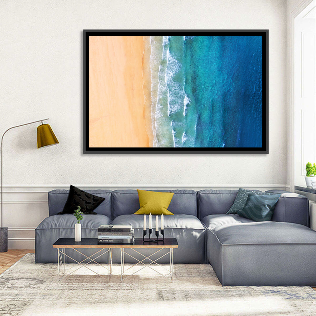 Aerial Iceland Coastline Wall Art in a room, landscape