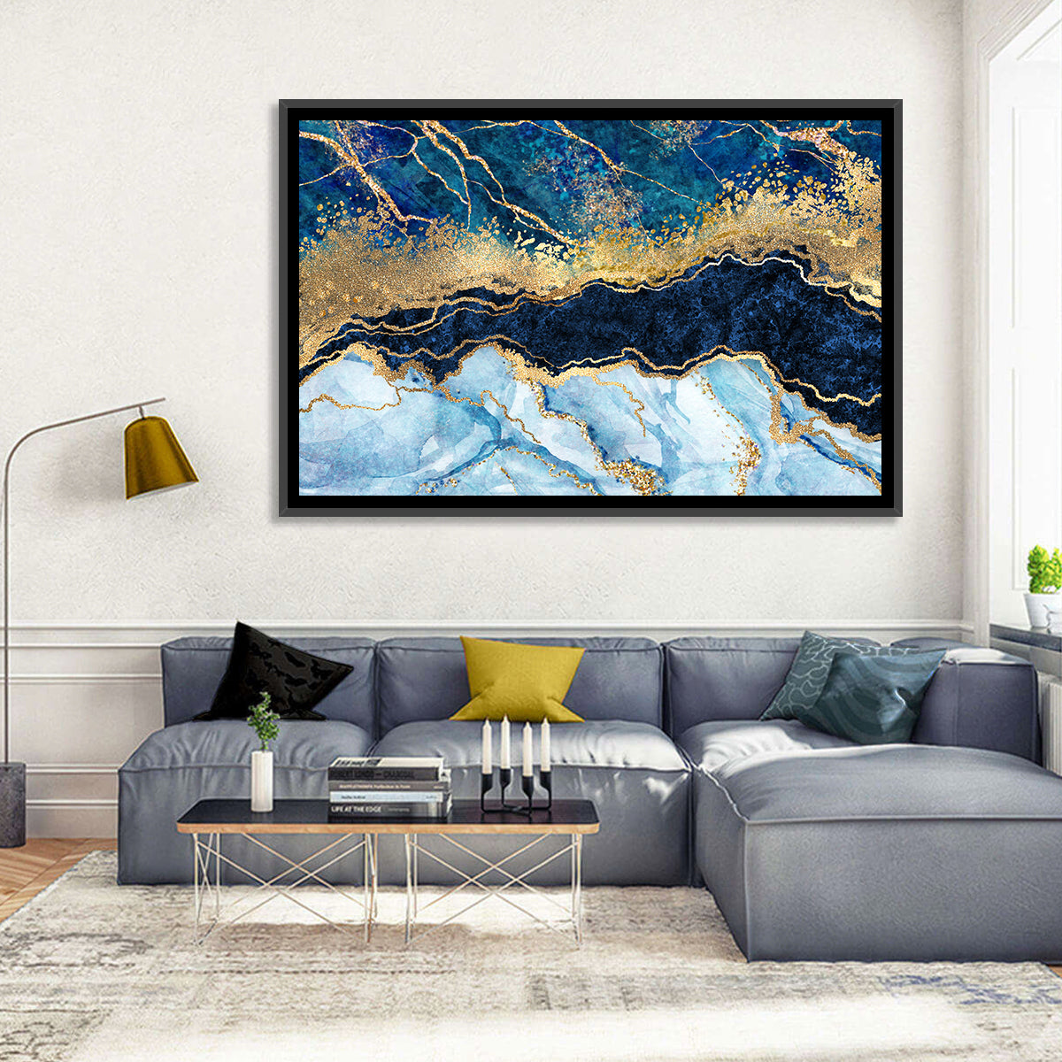 Navy Blue Marble with Gold Veins Wall Art