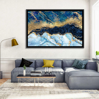 Navy Blue Marble with Gold Veins Wall Art