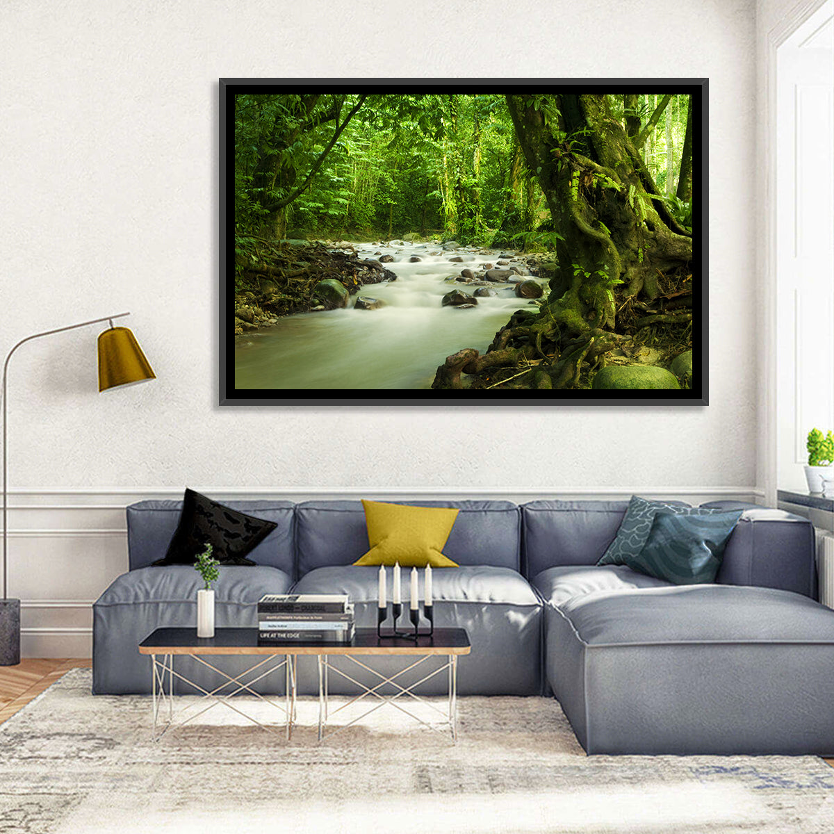 Emerald Rainforest River Wall Art in a room, landscape