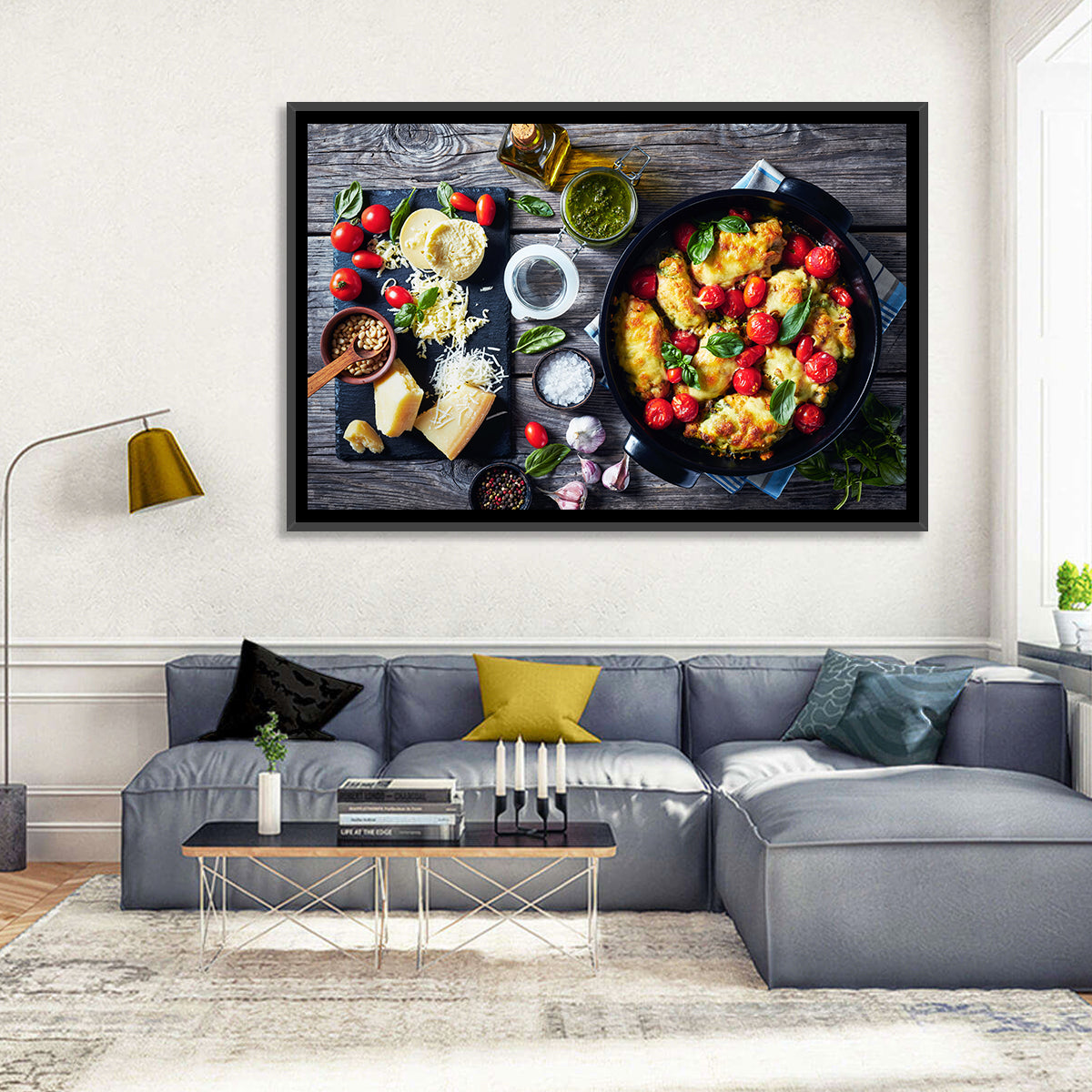 Pesto Baked Chicken Flat Lay Wall Art in a room, landscape