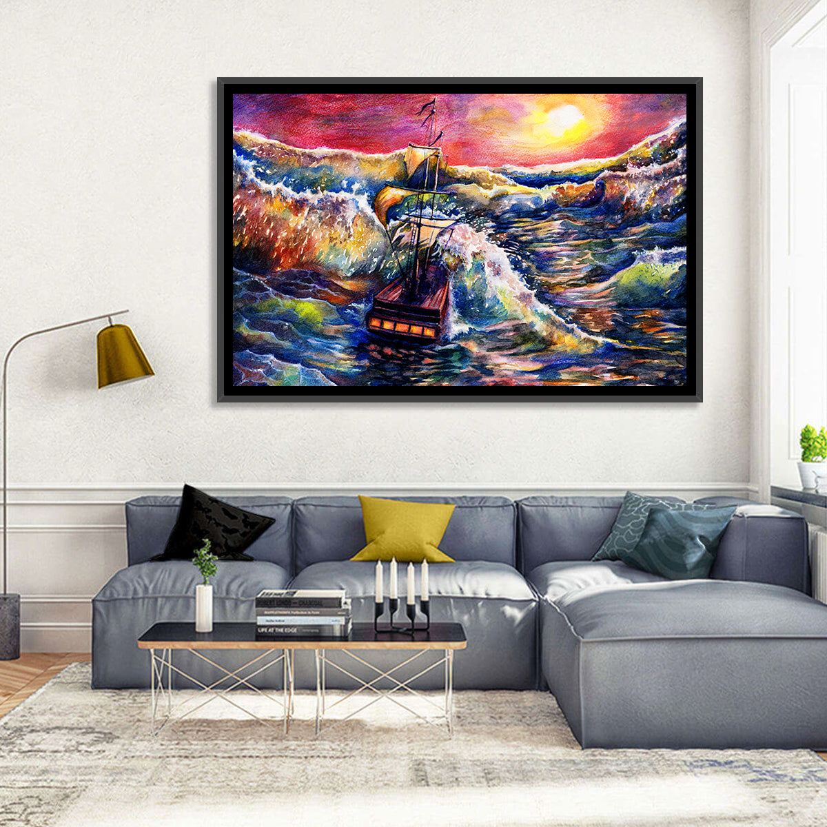 Stormy Sunset Sailing Ship Wall Art