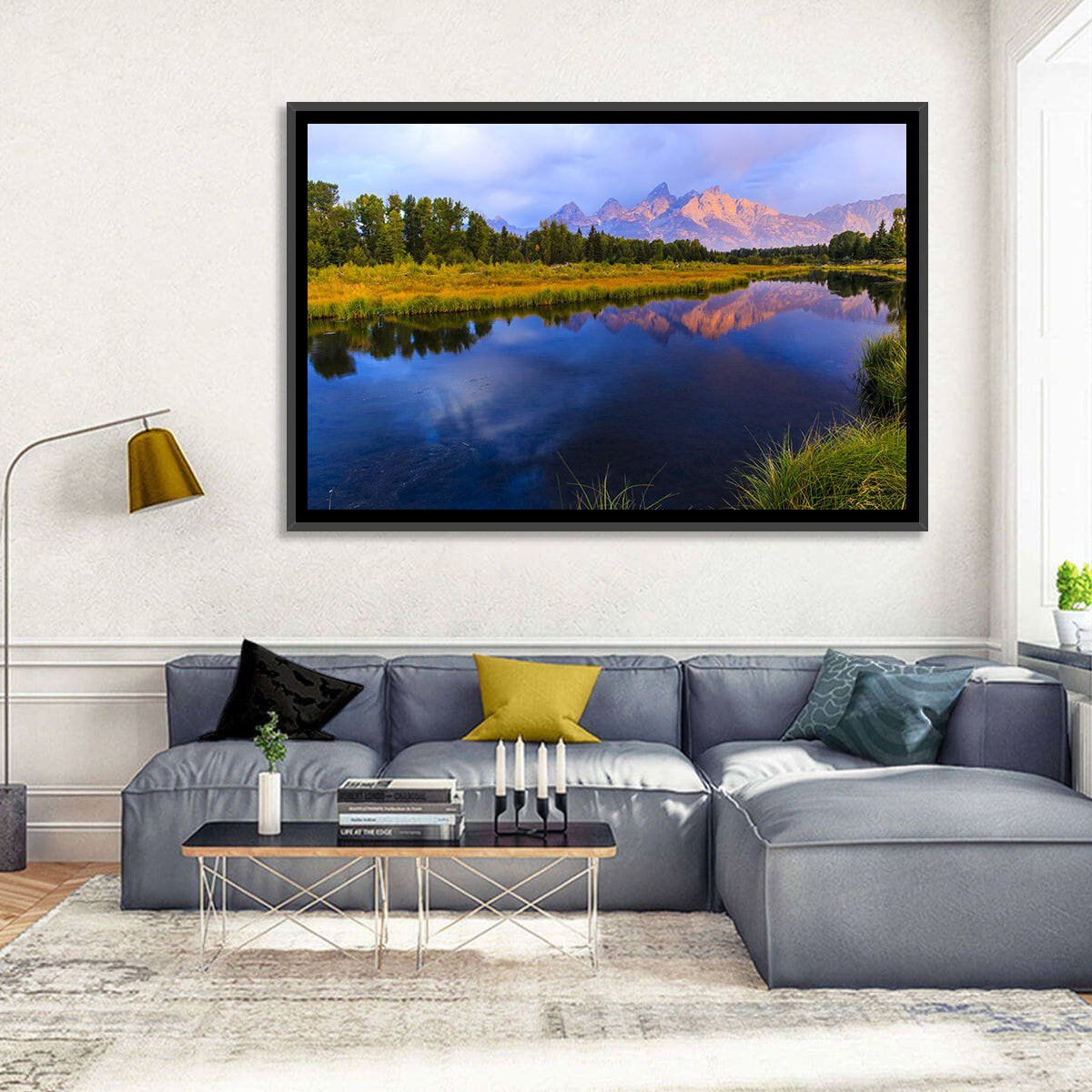 Grand Tetons Sunrise Over Snake River Wall Art in a room, landscape