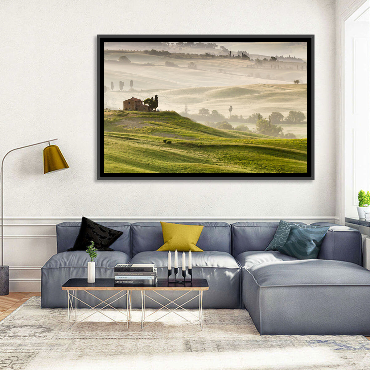 Foggy Tuscany Wall Art in a room, landscape