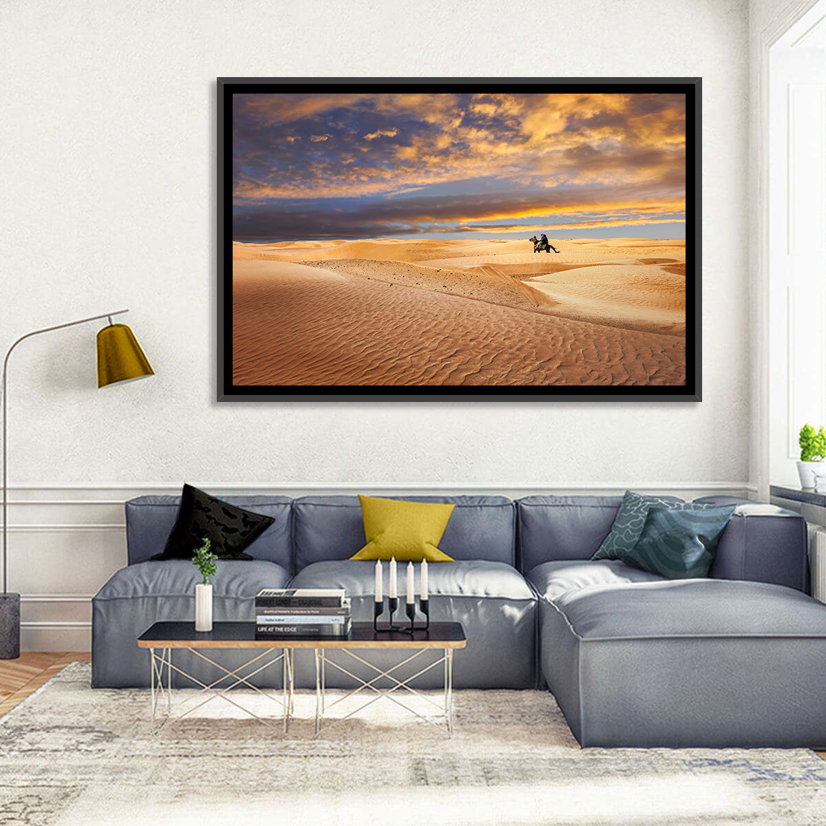 Sahara Camel Rider at Sunset Wall Art in a room, landscape