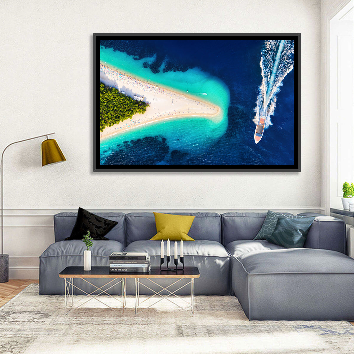 Zlatni Rat Beach Aerial, Bol Croatia Wall Art in a room, landscape