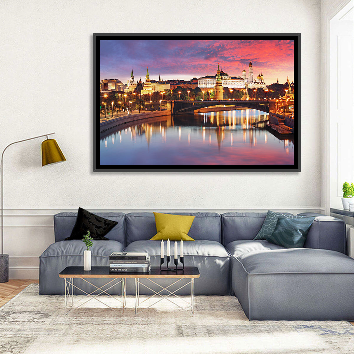 Moscow Kremlin Skyline at Twilight Wall Art in a room, landscape