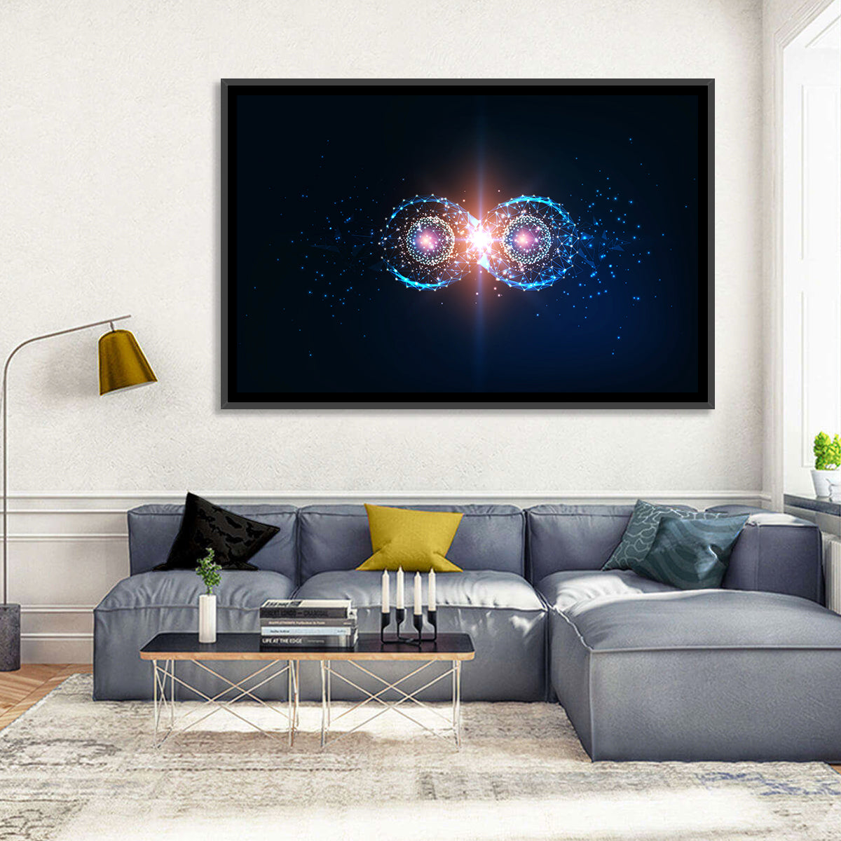 Polygonal Infinity Loop Wall Art in a room, landscape