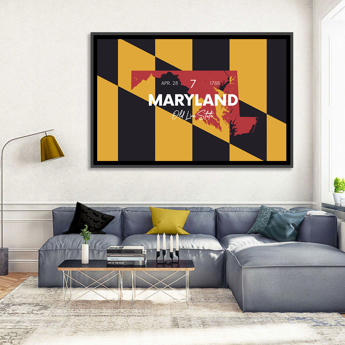 Maryland Flag Map Wall Art in a room, landscape