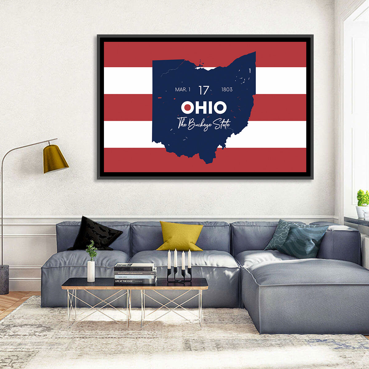 Ohio State Map Wall Art in a room, landscape