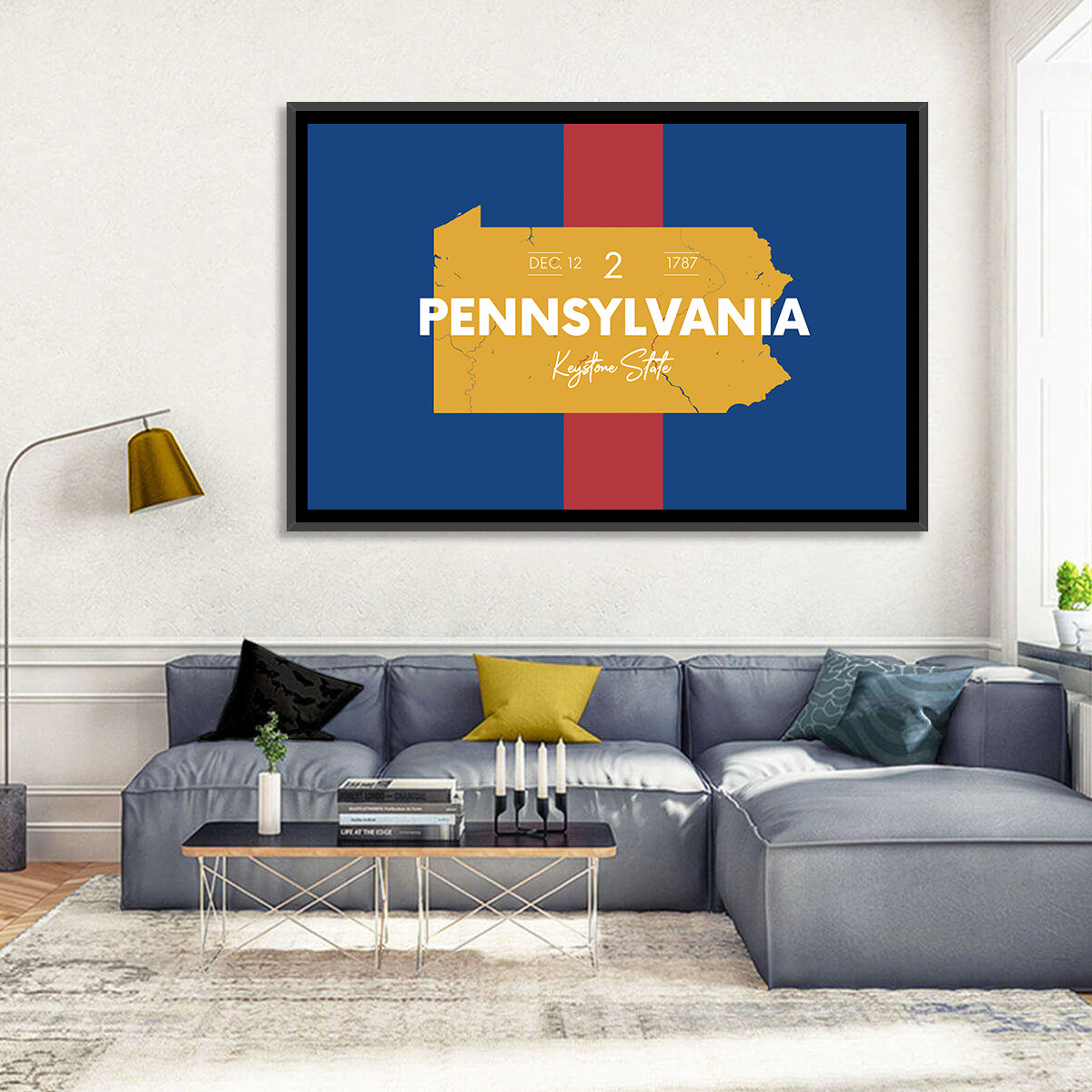 Keystone State Map Graphic Wall Art in a room, landscape
