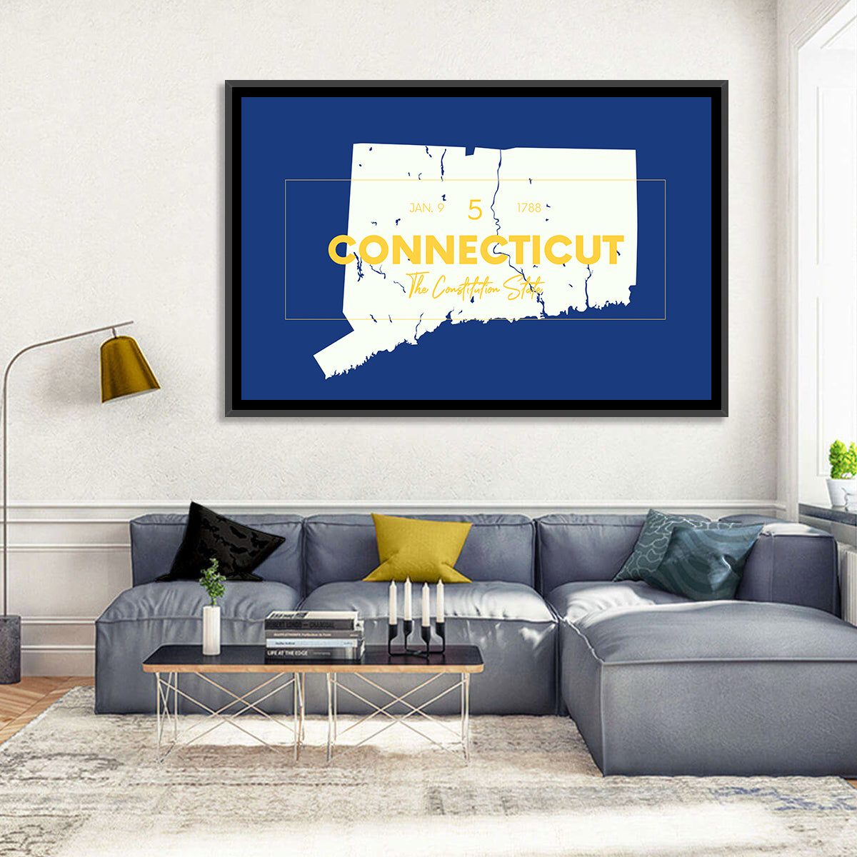 Connecticut State Silhouette Wall Art in a room, landscape