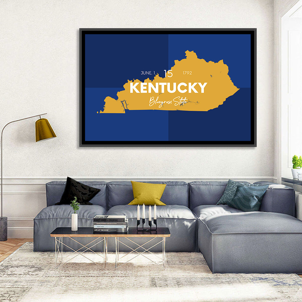 Blue and Gold Kentucky Map Wall Art