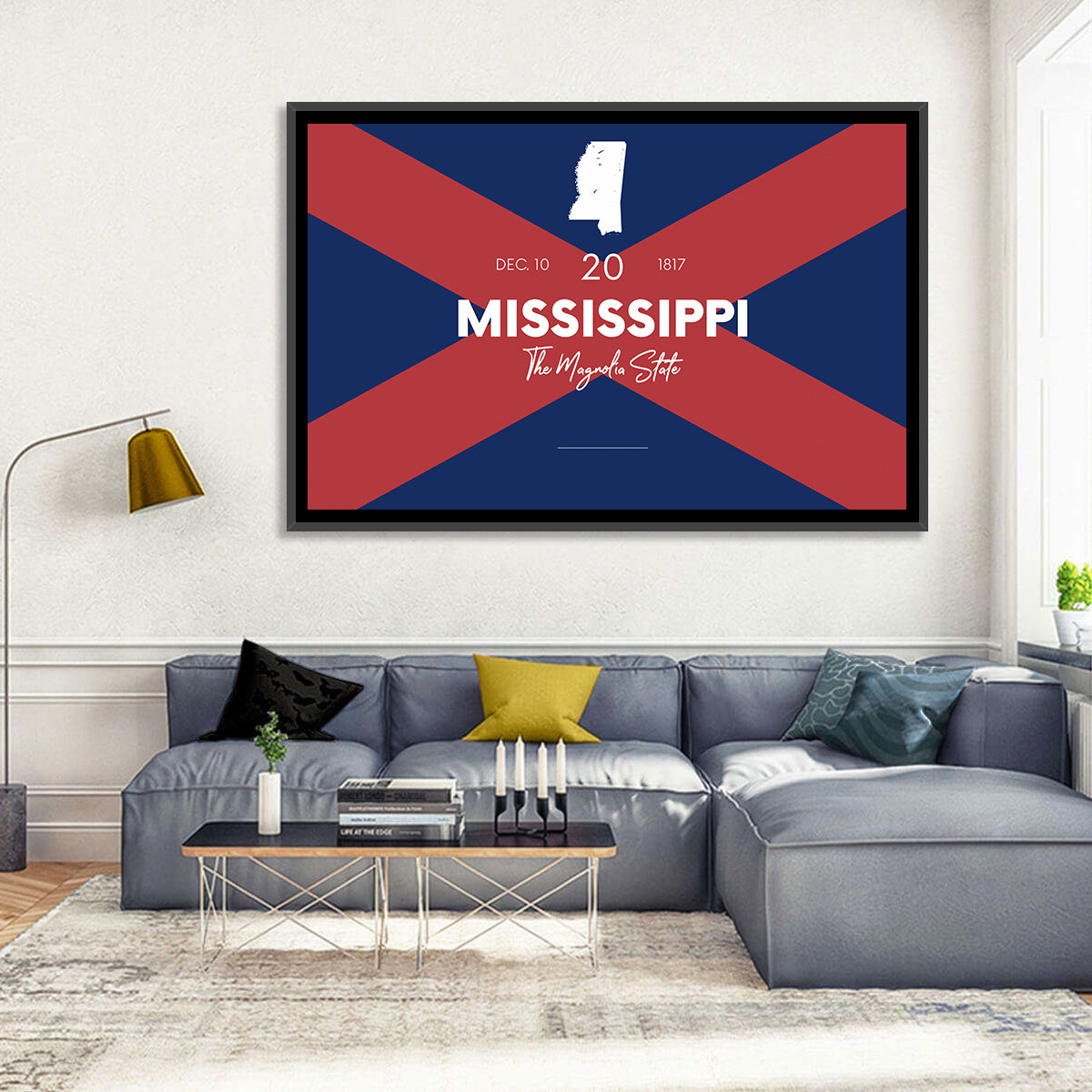 Mississippi Map, the Magnolia State Wall Art in a room, landscape