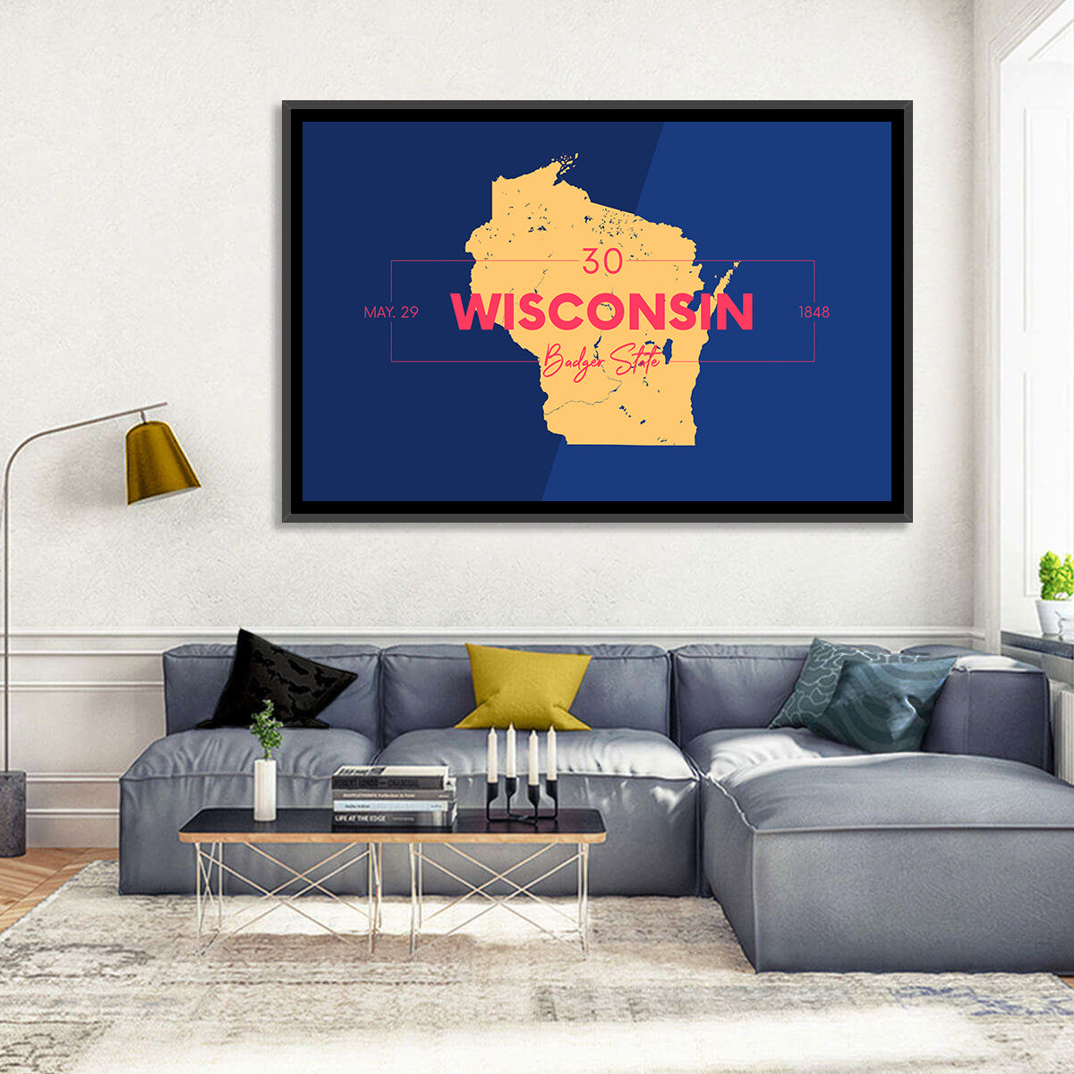 Badger State Map Wall Art in a room, landscape