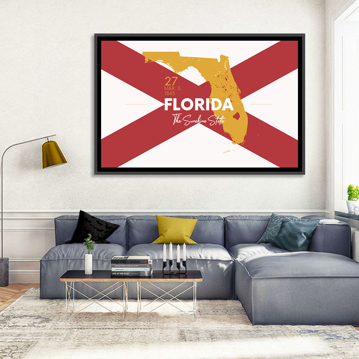 Florida Gold Map Graphic Wall Art in a room, landscape