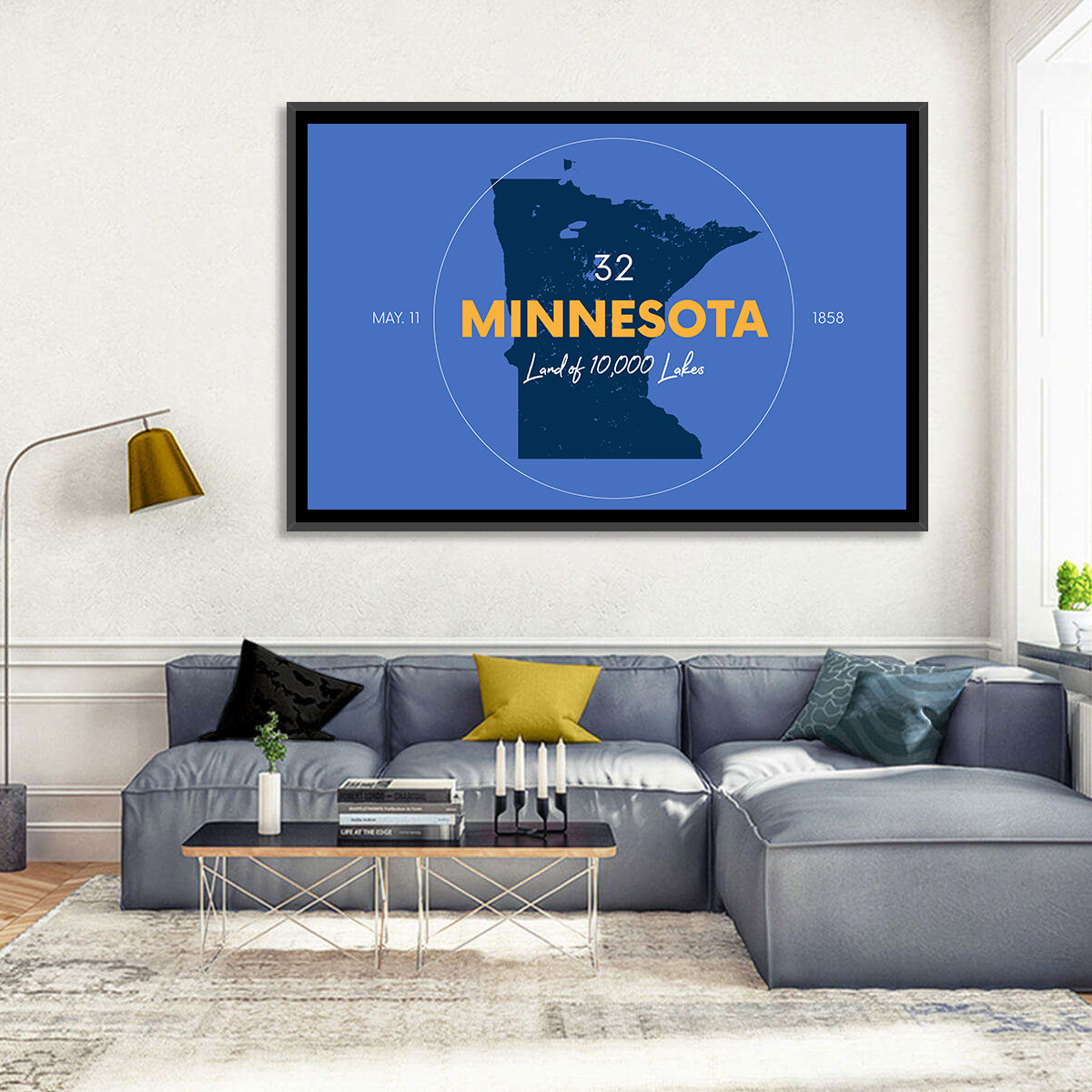 Minnesota State Outline Graphic Wall Art in a room, landscape